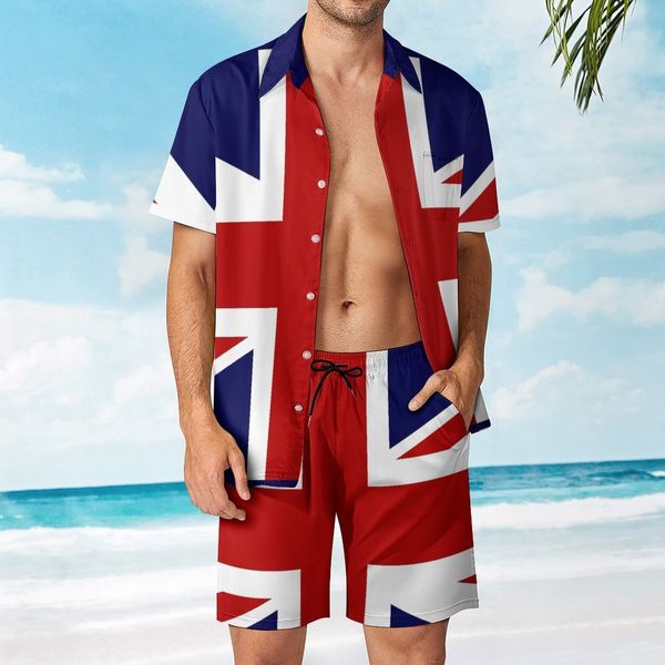 Mens Rastreos 2 Peças Pantdress Union Jack Flag do Reino Unido Gráfico Casual de terno de praia do Reino Unido Sair dos EUA 230420