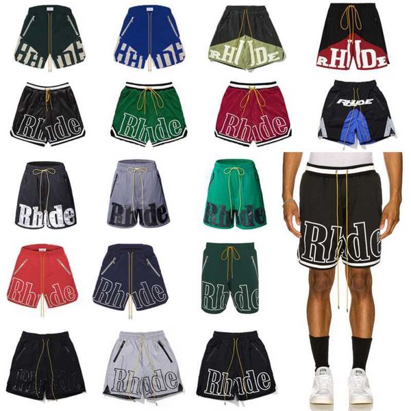 Designer-Kleidung, kurz, lässig, Rhude High Street, Trendmarke, locker, Sport, zweifarbig, Patchwork-Streifen, kurze Shorts, Herren, Paare, Jogger, Sportbekleidung