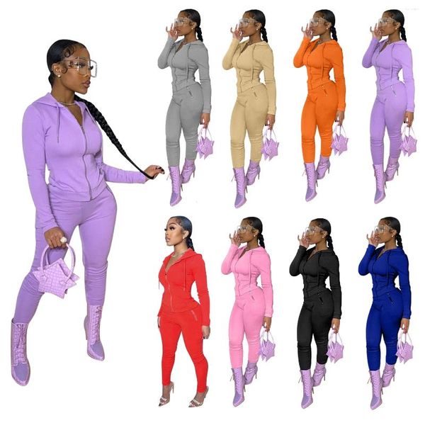 Calças femininas de duas peças 2 conjunto jogger wear suor terno senhoras esporte outfit zip up inverno mulheres fitness jaquetas sweatpants e moletom com capuz