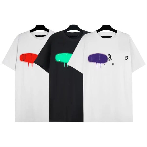 Mode Herren T-Shirts Schwarz Weiß Design der Sprühfarbe Herren Casual Top Kurzarm S-XL