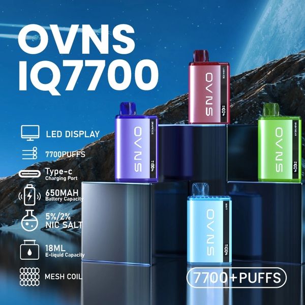 Orijinal İhracat Mini E-Cigarettes OVNS IQ7700 Puflar Mesh Bobin Tek Kullanımlık Pods Vape Kalem Önceden Pod Kartuşu 18ml E-Liquid 650mAH Şarj Edilebilir