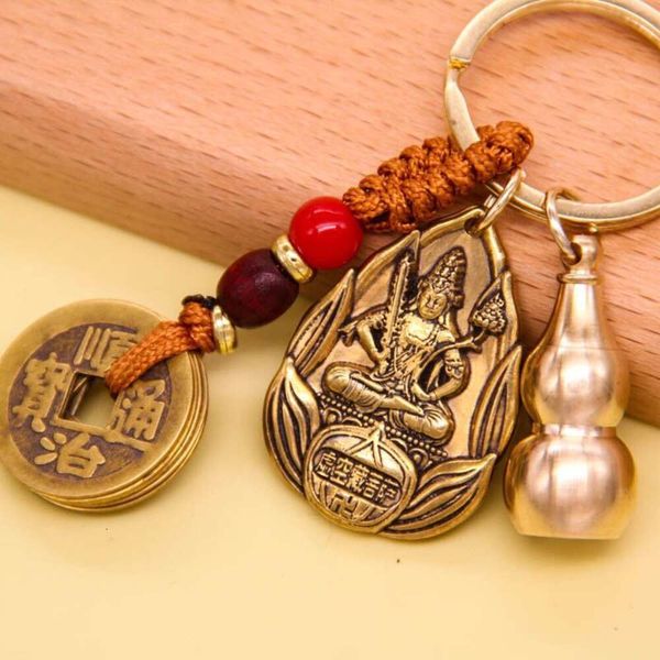 Messing-Schlüsselanhänger mit Sternzeichen-Schutzgott, Autoanhänger, acht Mor-Buddhas, fünf Kaiser, Geld, Glück, Kürbis, kleines Geschenk