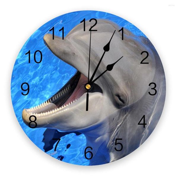 Wanduhren Blue Sea Animal Dolphin Head Uhr für Kinderzimmer Silent Home Decor Wohnzimmer Küche Digital