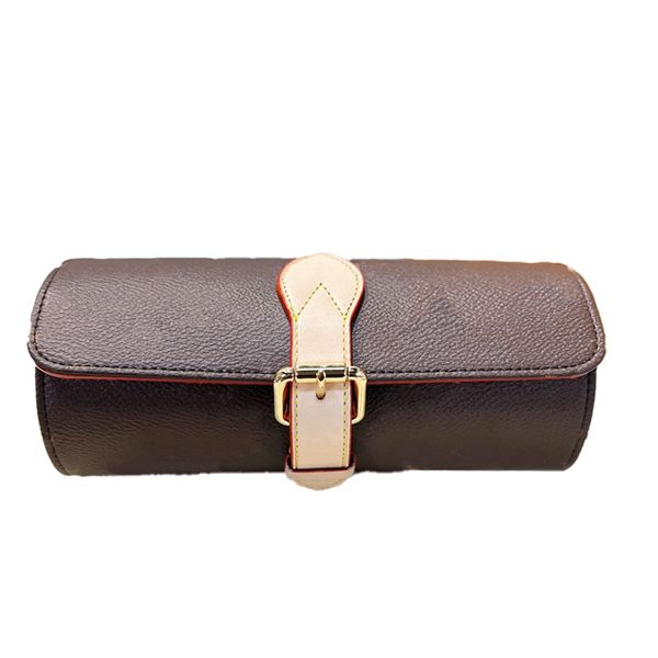 7A Portafoglio Uomo Donna 3 Orologi Organizer Organizzatore da viaggio portatile Portafoglio cosmetico in vera pelle di tela marrone nero (orologio non incluso) 20 cm con scatola L001