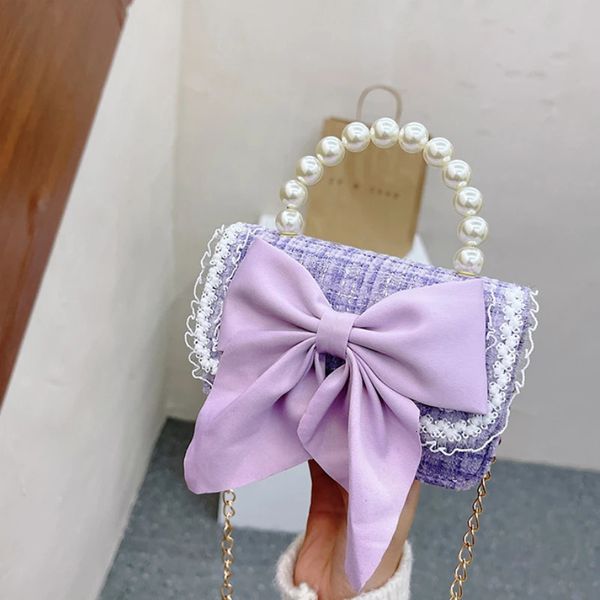 Bolsas Doce Bowknot Bebê Meninas Ombro Messenger Bag Bonito Pearl Chains Crianças Crossbody Bags Princesa Acessórios Bolsa Bolsas 231121