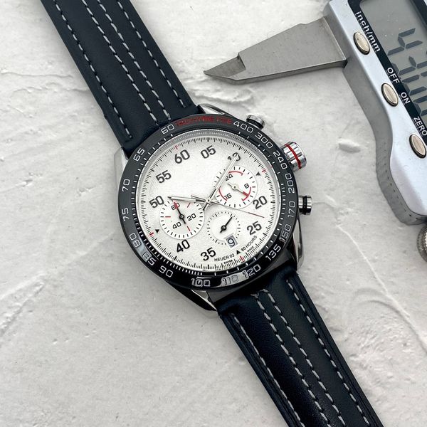 Lüks Erkek İzle Kuvars Hareket Yarış Kronograf Saatler Küçük Dial Work Deri Kayış Sıçrama Su Geçirmez Aydınlık Tasarımcı Analog Saat Montre De Luxe