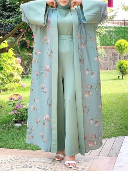 Roupas étnicas Ramadan Open Abaya Matching Macacão Muçulmano Hijab Vestido Kaftans Abayas para Mulheres Dubai Turquia Árabe Kimono Islam Africano