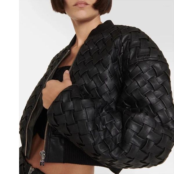 Kadın Ceketleri Sokak Giyim Dokuma Sahte Deri Kırpılmış Kirpi Kadınlar 2023 Sonbahar Kış Kış Sıcak Uzun Kollu Goth Motosiklet Bombacı Kat Dış Giyim