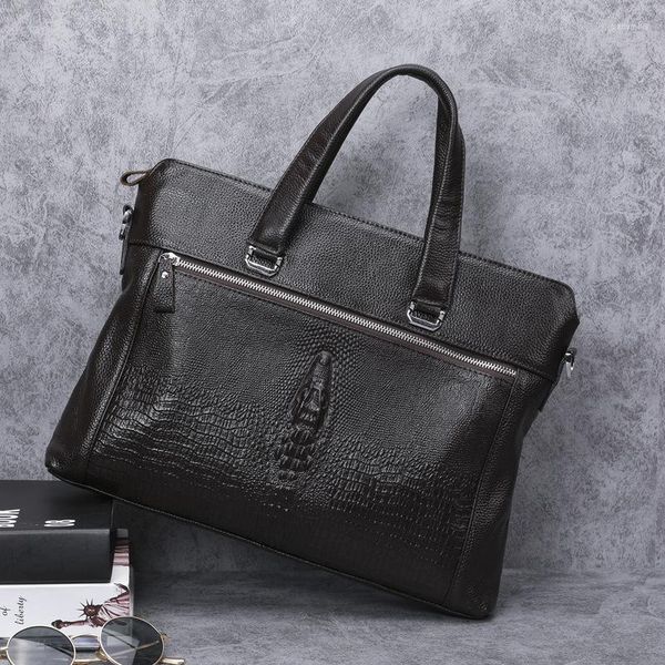 Aktentaschen Luxus Krokodilkopf Muster Männer Business Tasche Echtes Leder Aktentasche Marke Design Vintage Schulter Handtasche Arbeit Laptop Taschen