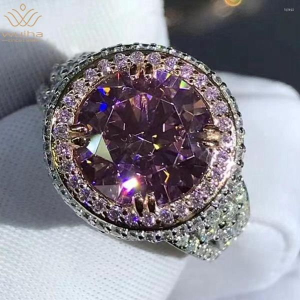 Küme Yüzükleri Wuiha Real 925 STERLING Gümüş 3EX 4CT VVS Pembe Safir Sentetik Elmas Düğün Nişan Yüzüğü Kadın Hediye Damlası