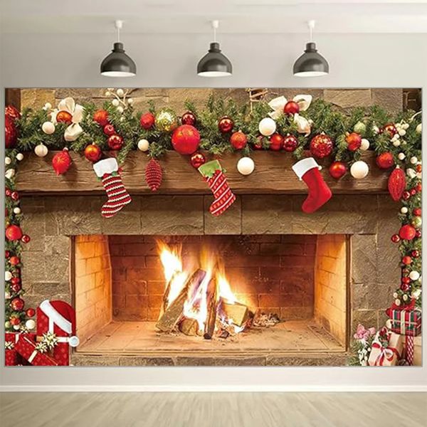 Decorazioni natalizie 1 pezzo decorazione camino sfondo po banner poster panno 231121