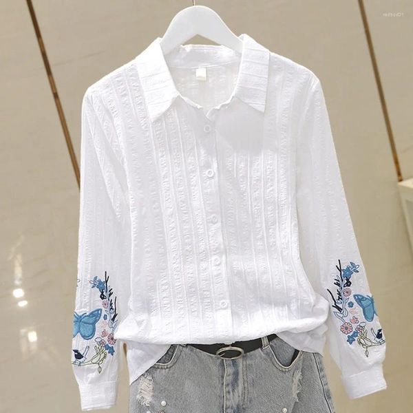 Camicette da donna 2023 Office White Cotton Linen Casual Feminina Top Camicie Summer Women Tops e Spring Solid Long Sleeve