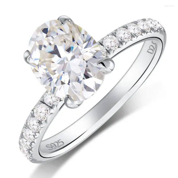 Küme halkaları moissanite solitaire yüzüğü 925 STERLING STERLING ORİJİNAL SERTİFİTEY 2CT OVAL LABE Pırlanta Nişan Kadınlar için Güzel Takı