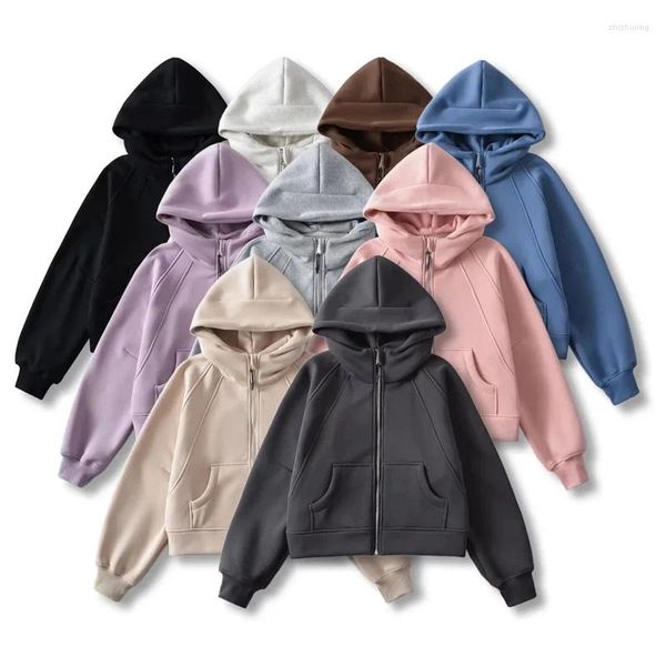 Женские толстовки с капюшоном, уличная одежда, утепленные флисовые толстовки, хлопковый топ, свободное пальто, однотонные повседневные женские короткие куртки на молнии, осень-зима