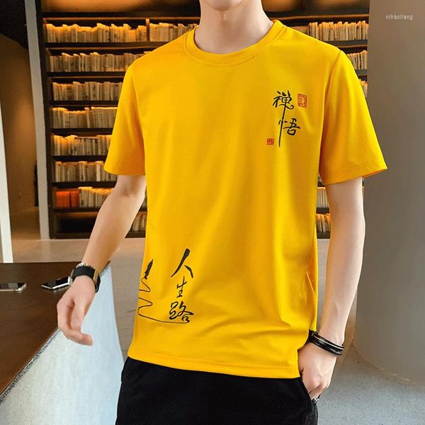 Herren-T-Shirts 2023 Herren-Eisseide-Kurzarm-T-Shirt Schnelltrocknendes chinesisches Schriftzeichen, das Sommer-Rundhalsausschnitt lässig bedruckt