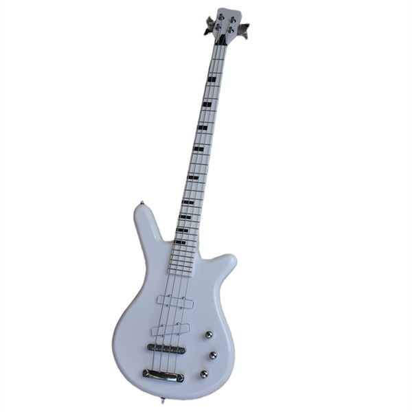 Weiße 4-saitige E-Bass-Gitarre mit schwarzen Block-Inlays Chrom-Hardware Angebot Logo/Farbe anpassen