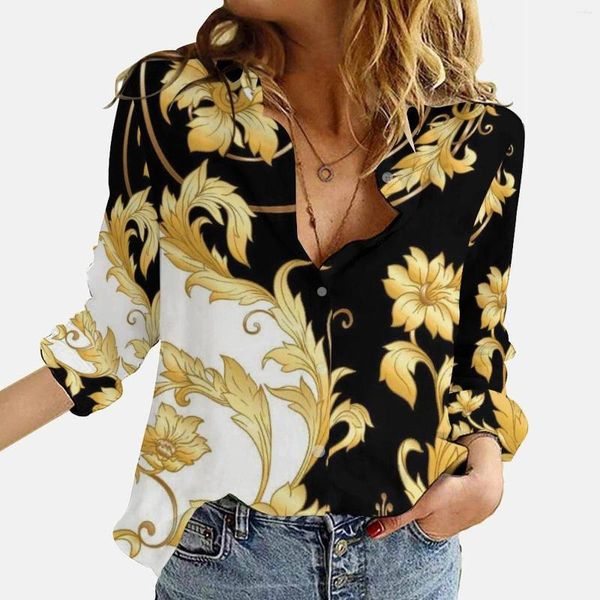 Blouses femininas Mulheres impressas camisa de manga longa de manga longa vintage Blush Blusas Mujer de Moda 2023 Camisas