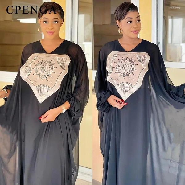 Roupas étnicas 2023 Vestido de chiffon africano para mulheres elegante senhora casamento vestidos de festa de noite eid médio oriente preto muçulmano abaya