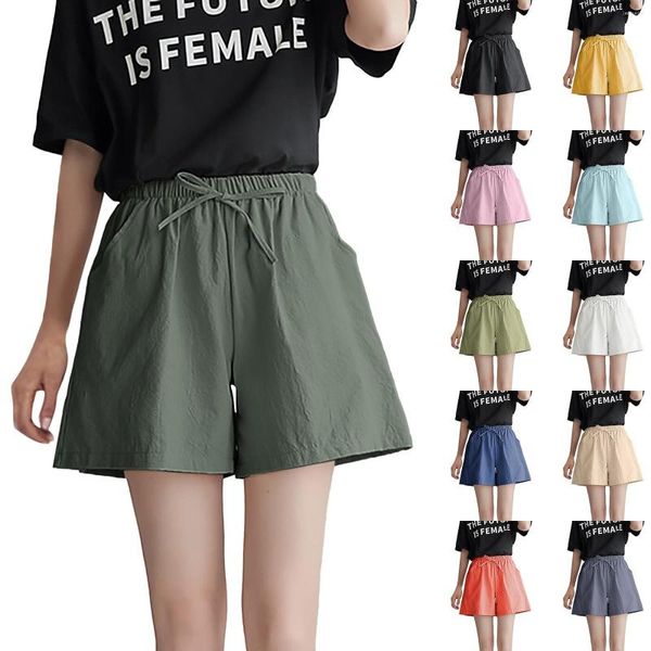 Damen Shorts 2023 Sommer Leinen Strand Damen Basic Kurze Hose Mini Hose mit weitem Bein Damenmode Lässig Home Street Wear