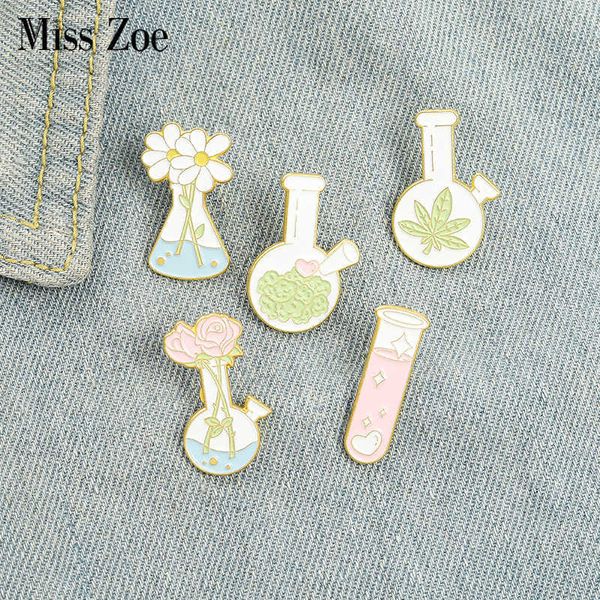 Pinos broches de planta amante laboratório pinos de esmalte personalizado tubo de teste de broche de lapela de lapela para desenho animado para crianças para crianças amigas z0421