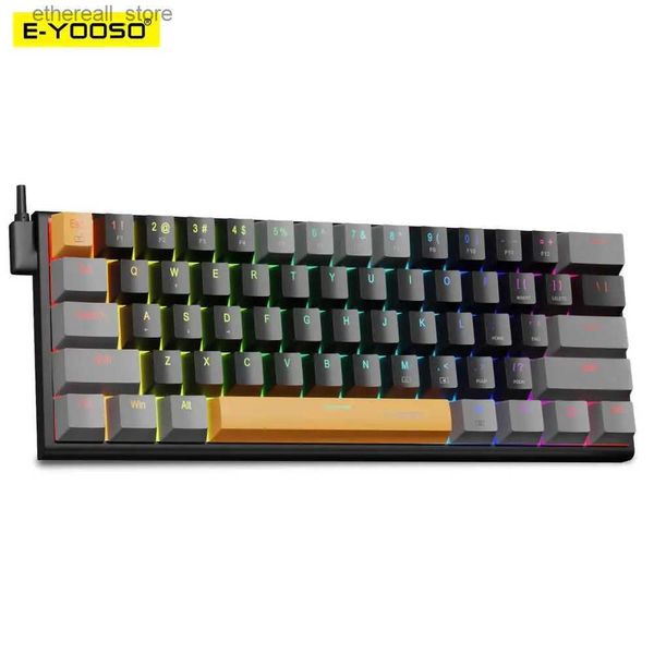 Teclados E-YOOSO Z11 RGB USB 60% Mini Teclado de Jogo Mecânico Azul Vermelho Interruptor 61 Chaves Cabo Destacável Portátil para Viagem PC Q231121