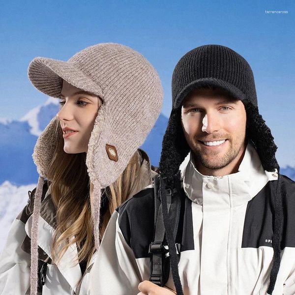 Berets inverno cashmere à prova de frio boné para homens mulheres ao ar livre proteção de orelha de malha lã quente bombardeiro chapéus