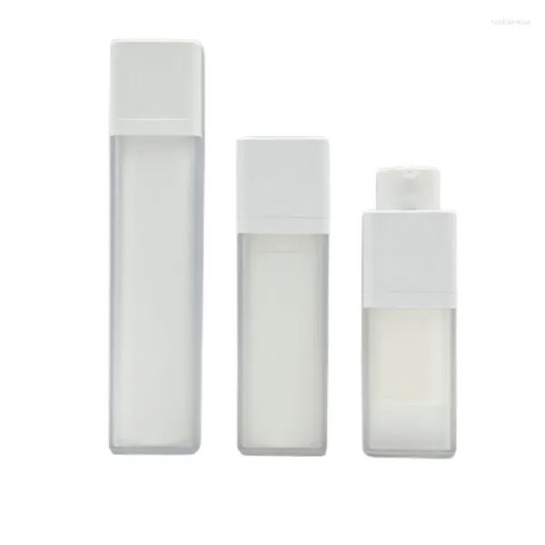 Garrafas de armazenamento 15ml 30ml 50ml Frost Plástico Vacuum Bottle Bottle Branch Lid Square Press Pression Bomba LONÇÃO DE ESSENÇÃO