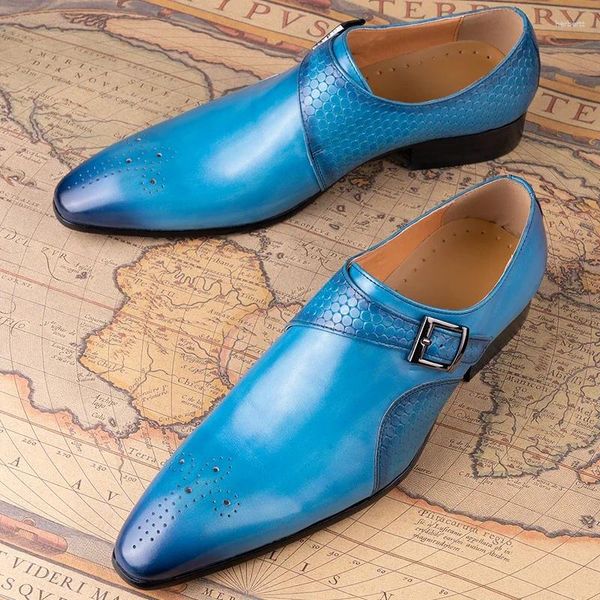 Sapatos de vestido moda azul preto homens mocassins elegante terno formal sapato de couro respirável sem deslizamento monge artesanal agradável calçado adulto