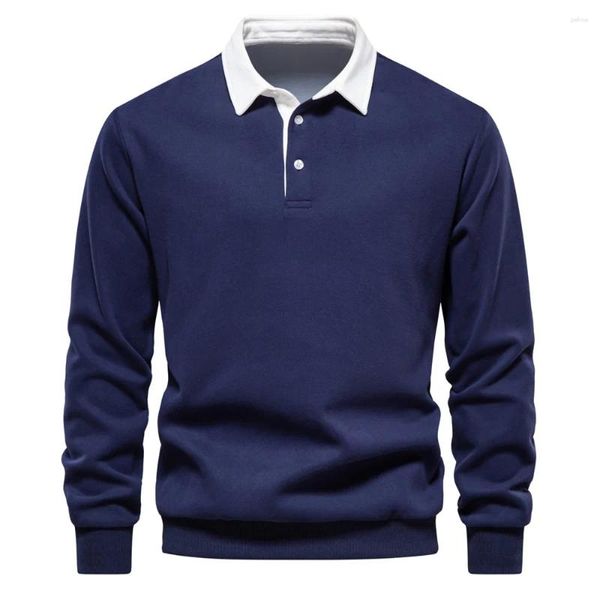 Hoodies masculinos 2023 outono manga longa polo pescoço camisola tendência europeia de alta qualidade casual versátil camisa superior