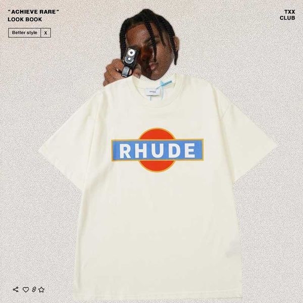 Rhinude High Street Vintage Letter Print Racer Tee - Designer fashion jeans for Men and Women, Relaxed Short Sleeve Top in Cotton Streetwear