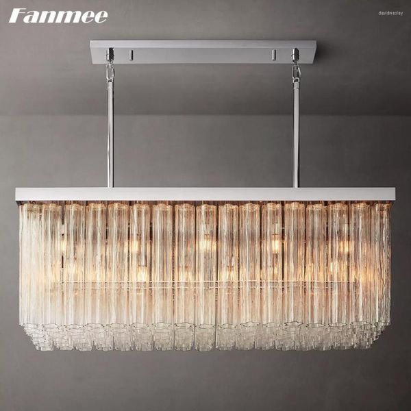 Lampadari di lusso per la casa Lampadario moderno rettangolare Illuminazione per sala da pranzo Lampade da cucina a sospensione in vetro trasparente Cielo