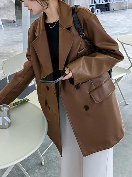 Damen Leder Koreanische Moto Jacke Frauen Vintage Warm Lose Anzug Blazer Weibliche Streetwear Casual Mode Trend Dünne Biker Mäntel