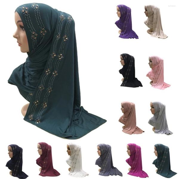 Ethnische Kleidung Muslimische Frauen Hijab Schal Strass Langer Schal Wrap Islamisches Kopftuch Turban Kopfbedeckung Stolen Schals Arabische Hijabs Einfarbig