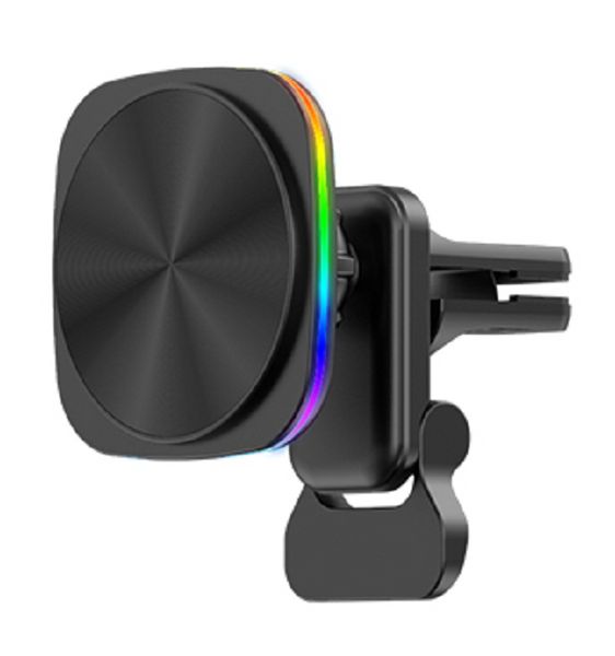 Caricatore porta telefono per auto Caricabatterie wireless con supporto magnetico per presa d'aria da 15 W con LED RGB