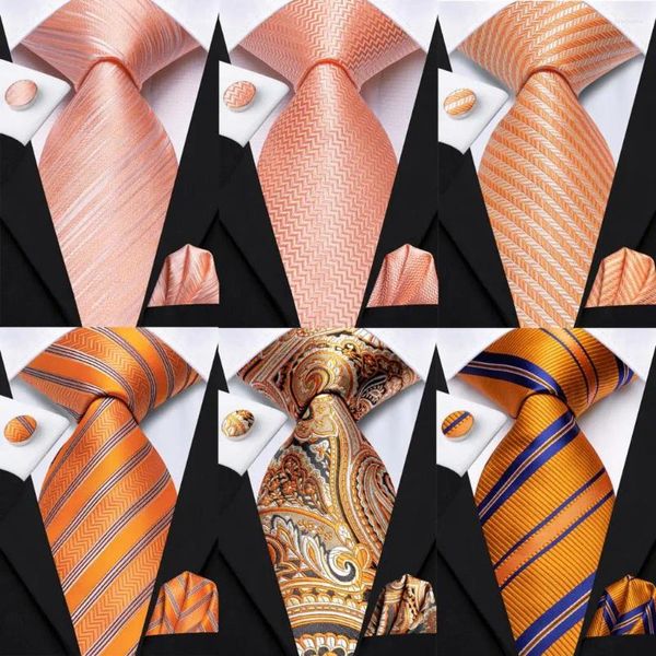 Laços listrados gravata laranja para homens 2023 elegante gravata masculina bolso quadrado abotoaduras noivo acessório de casamento hi-tie design atacado