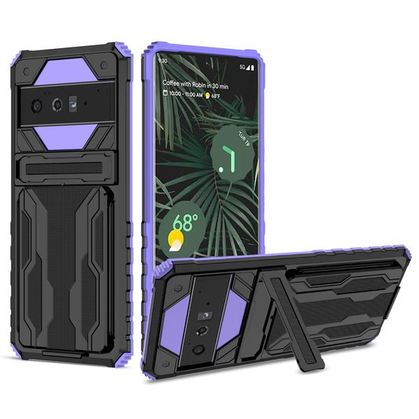 Custodie per telefoni con borsa per carte di credito scorrevoli per Google Pixel 7 Pro 6 7Pro 6Pro 2 in 1 Custodia protettiva con cavalletto rigido e resistente con borsa per carte staccabile Nero