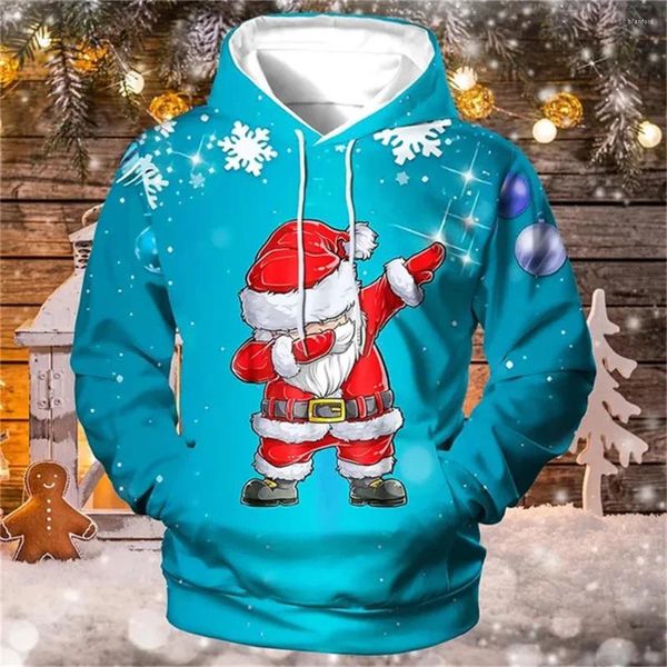 Hoodies masculinos outono inverno hoodie 3d papai noel impresso com capuz roupas de moda de natal moletom de manga longa