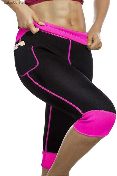 Yoga-Outfit für Damen, heiße Neopren-Sauna-Schwitzhose mit Tasche, Workout, Laufen, Abnehmen, Shorts, Caprihose, Kompressionsleggings, Body Shaper T230421