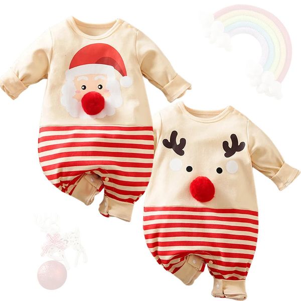 Born Baby Christmas Costume Bebek Kız Kızlar Noel Baba Romper Baskı Uzun Kollu Tulum Toddler Noel Kıyafetleri 231120