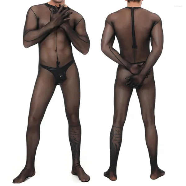 Roupa interior térmica masculina macacões preto macacão wrestling terno malha suave collants corpo moldar bodysuit masculino sexy transparente de uma peça