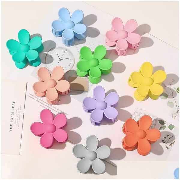 Grampos de cabelo Barrettes Moda Mulheres Plástico Garras de Cabelo Caranguejo Grampos Charme Cor Sólida Flor Forma Senhora Pequenos Clipes Headdres Dhgarden Otqdm