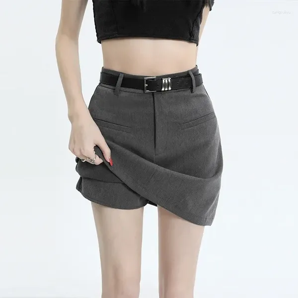 Saias de alta qualidade mulheres terno mini verão básico cintura fina a-line saia shorts escritório senhora all-match preto elegante vintage