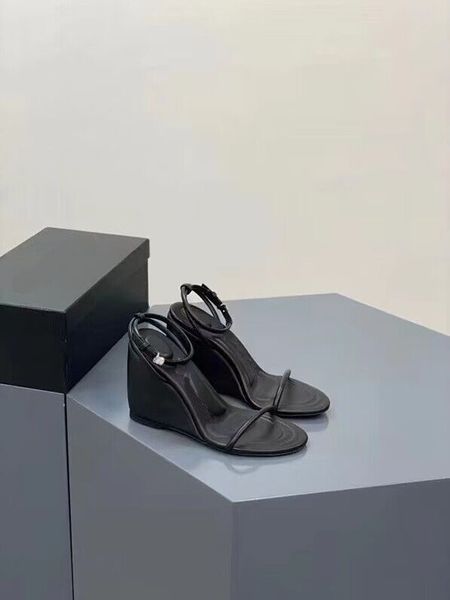 Cortina sandálias de salto inclinado moda seda preta sapatos femininos cm salto alto massagem sapatos plataforma salto romano tamanhos padrão 35-40