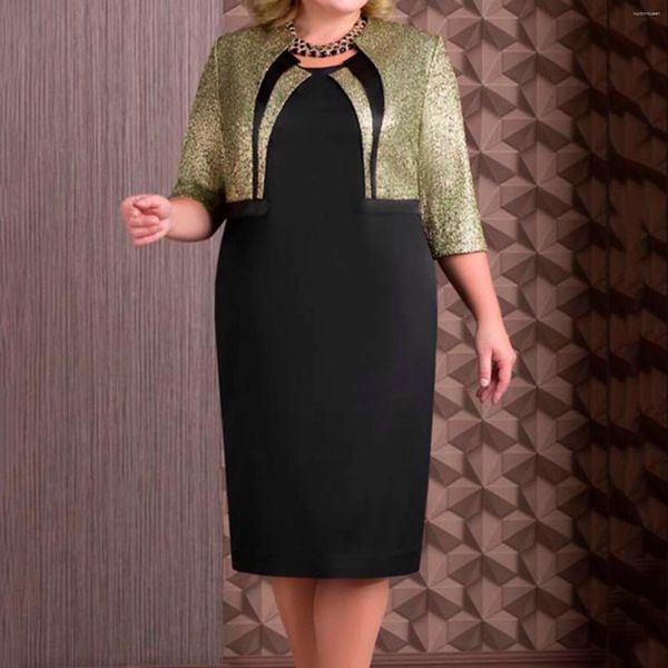 Plus size vestidos top splice vestido em torno do pescoço sem mangas xale grandes mulheres elegante ouro 2023 primavera feminina