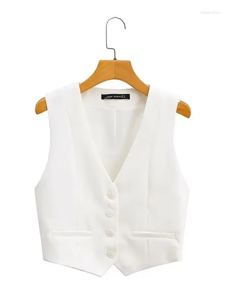 Jaquetas femininas moda v pescoço único breasted colete curto senhora do escritório sem mangas chique terno branco negócio magro colete tops ct556