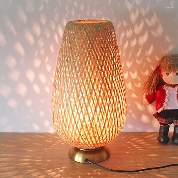 Lampade da tavolo Bamboo Rattan Weven Lampada da scrivania Studie Bureaulamp Nachtkastje Bar Tafel Woonkamer Decoratie Warme Bamboe