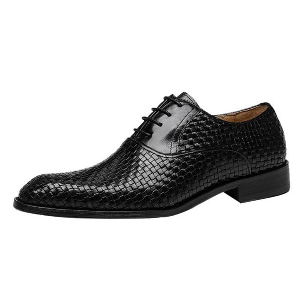 Scarpe eleganti Testa quadrata Tessuto marrone nero Scarpe da uomo in vera pelle Scarpe con allacciatura Oxford fatte a mano Abito