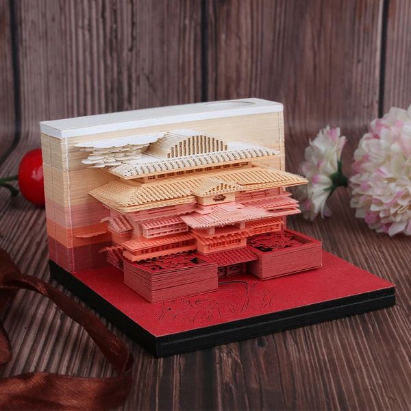 Decorações de Natal 3D Notepad 2024 Calendário Mesa Decoração Rosa Papel Artesanato Notas Escultura Lanscape Decoração Escultura Bloco de Notas Criativo Presente de Ano 231121