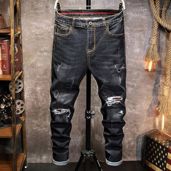 Herren Jeans Frühling Schwarz Zerrissene Baumwolle Stretch Slim Hip-Hop Punk Fashion Denim Pants Distressed Biker Mens Street Wear