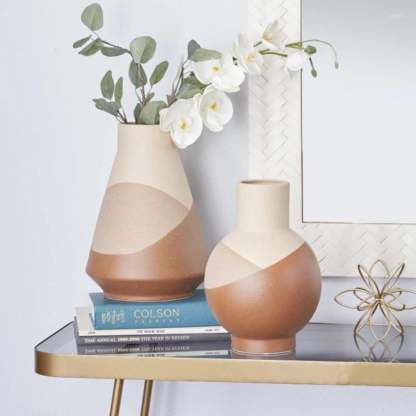 Вазы Оранжевая керамическая ваза высотой 11 дюймов с терракотовыми акцентами, набор из 2 шт.
